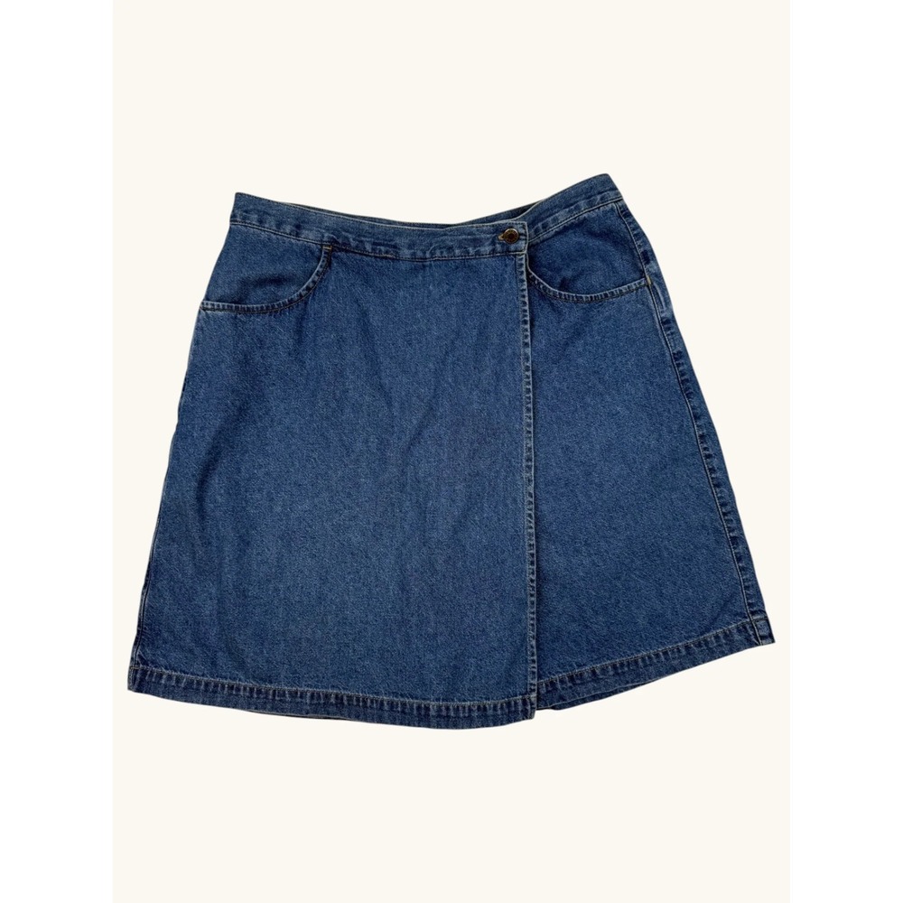 Crazy Horse Denim Wrap Skort Womens Blue Cotton High Rise Vintage Skirt Shorts
